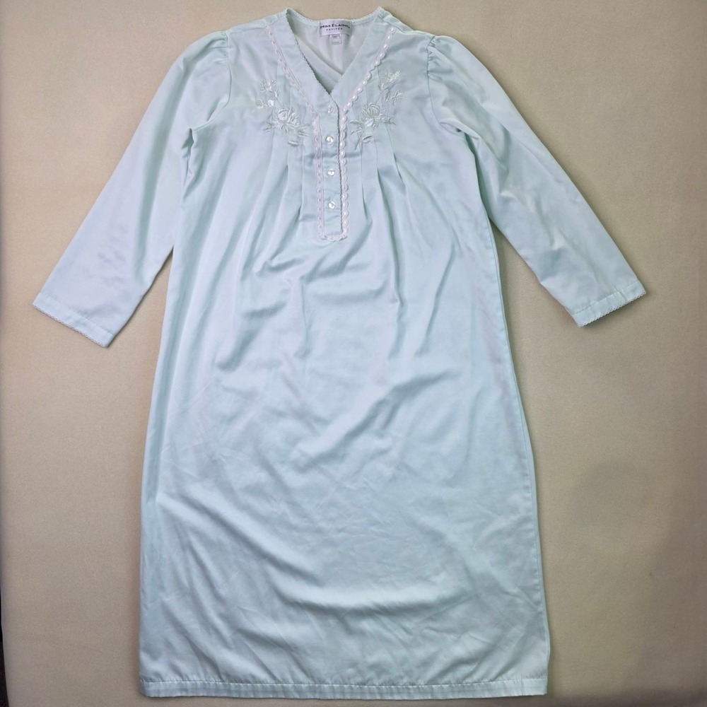 Miss Elaine Petites Mint Green Embroidered Lace Trim Nightgown PS
